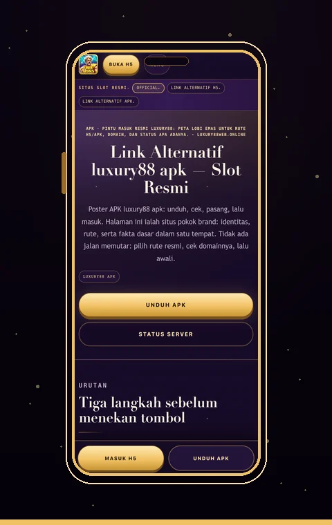 Ponsel menampilkan halaman Link Alternatif APK luxury88